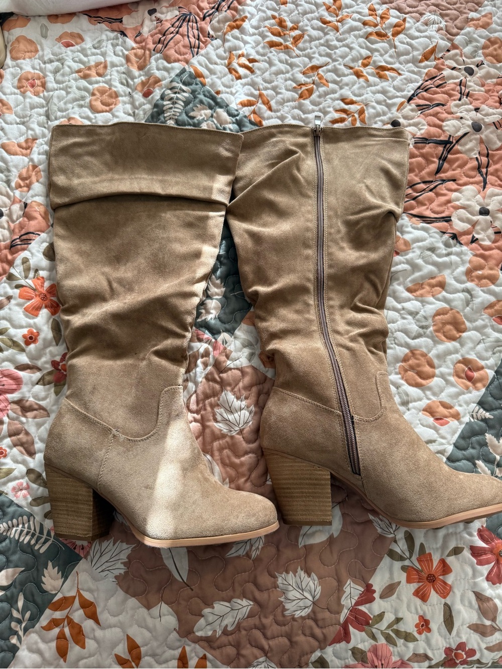 Women's Tall Suede Block Heel Boots - Tan